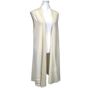 Saks Fifth Avenue Cashmere Long Duster Sweater Cream Sleeveless Fall Layer Sz L